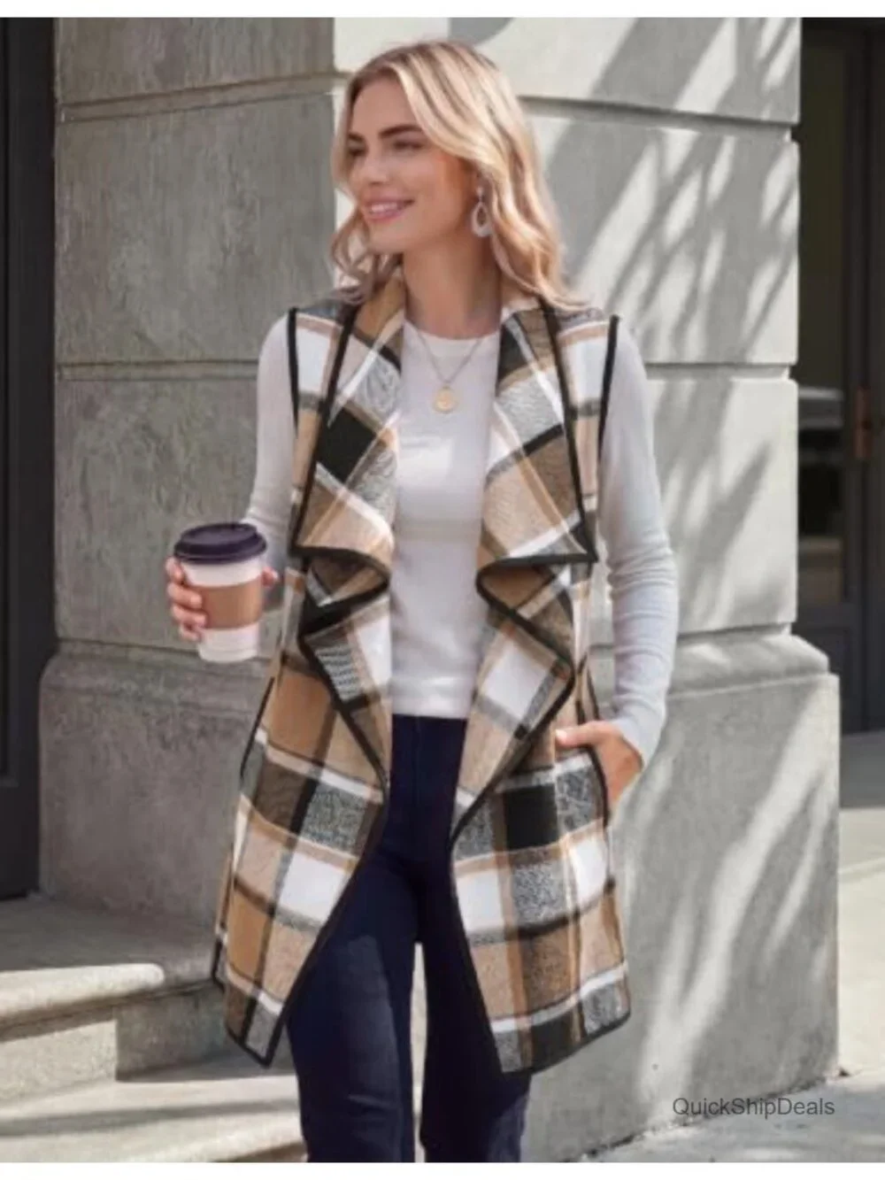 Sleeveless Plaid Flannel Vest Jacket with Pockets